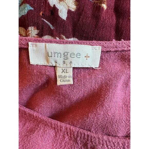 UMGEE + Dress Womens XL Pink Shift Linen Patchwork Sleeves Lagenlook Hippie Boho - Picture 6 of 7